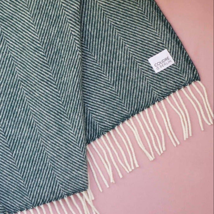 Teal Herringbone wollen plaid