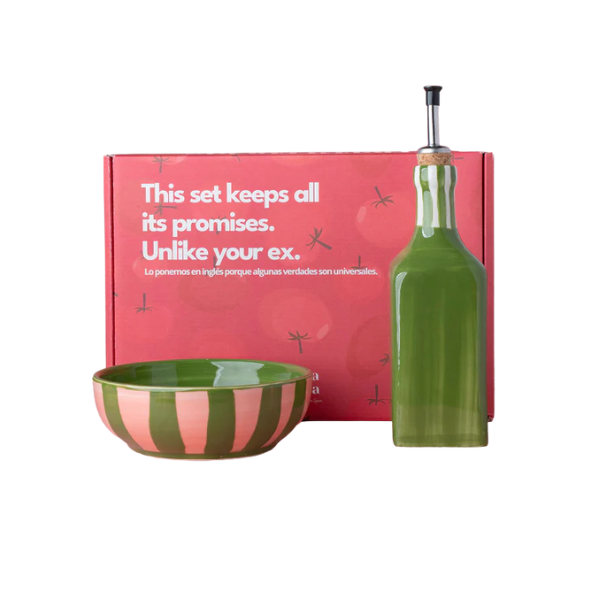 cadeau set keramisch raspbord oliefles