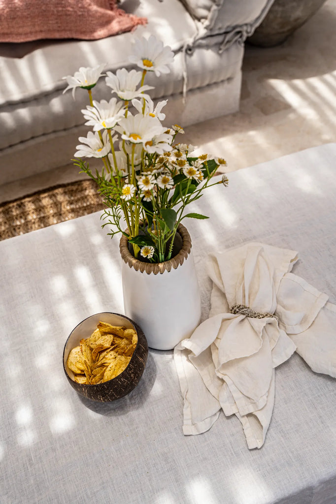 home decoration with coconut bowl and vase