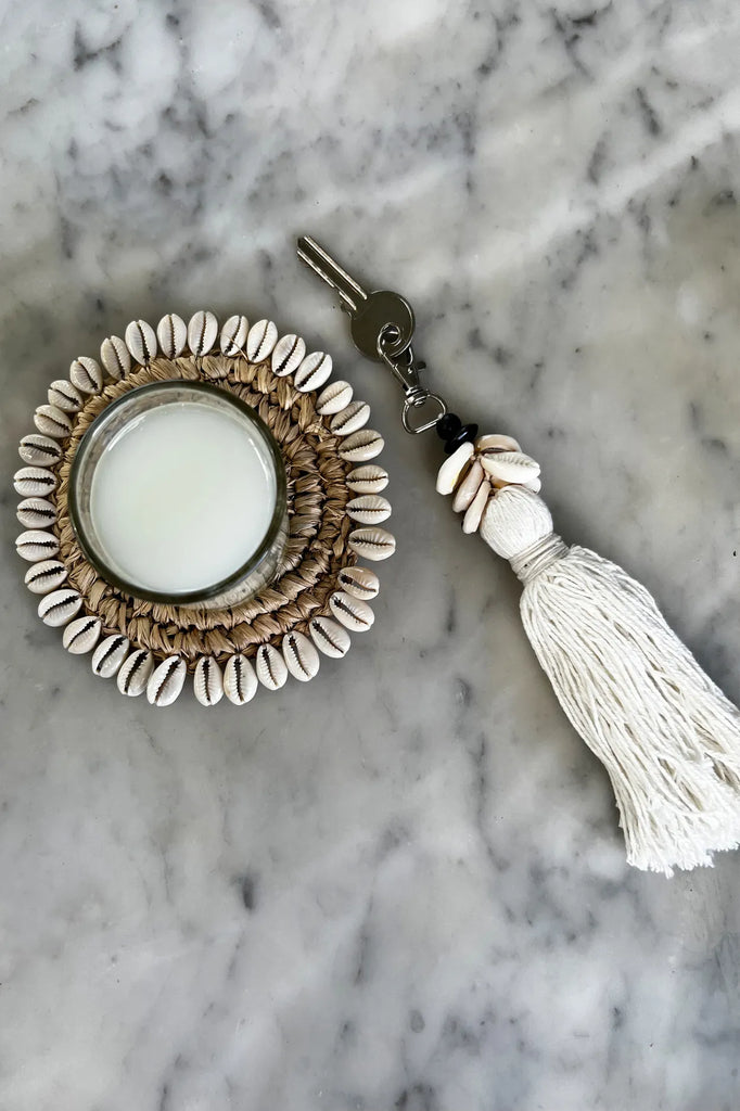 De Cowrie Tassel Sleutelhanger - Wit