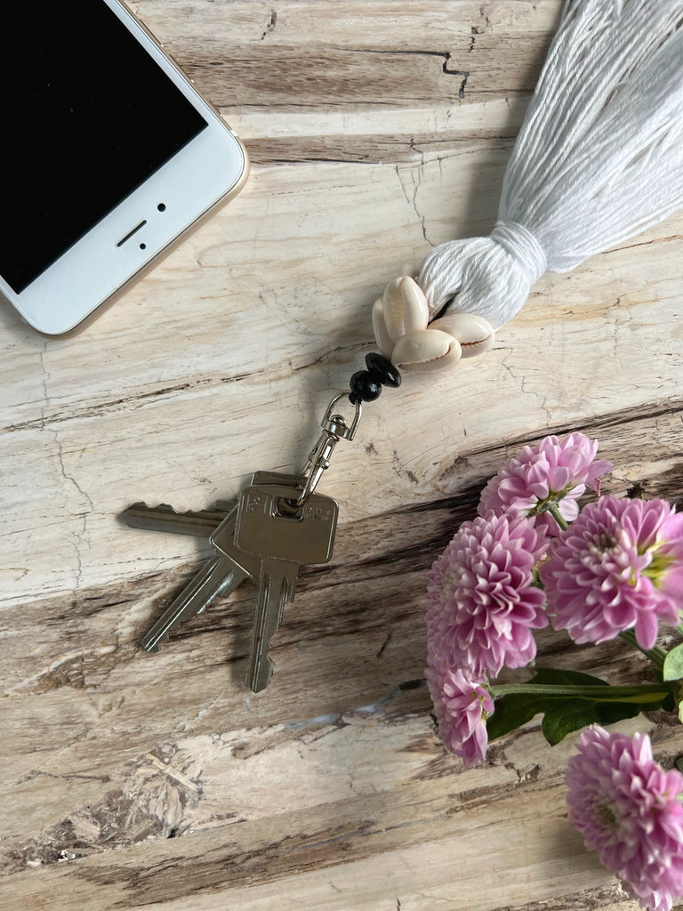 De Cowrie Tassel Sleutelhanger - Wit