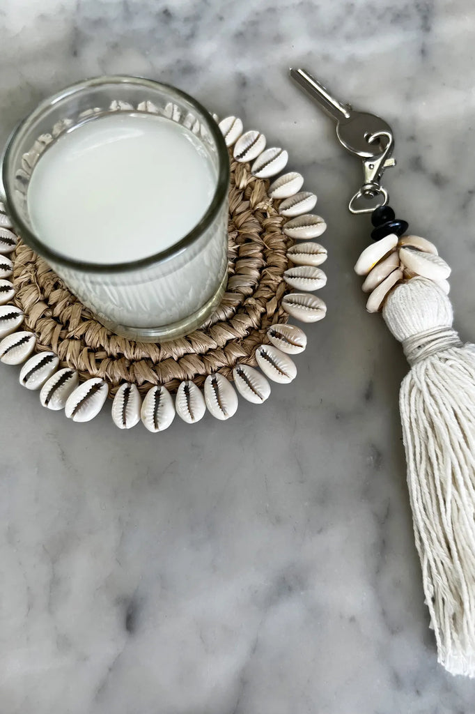 De Cowrie Tassel Sleutelhanger - Wit