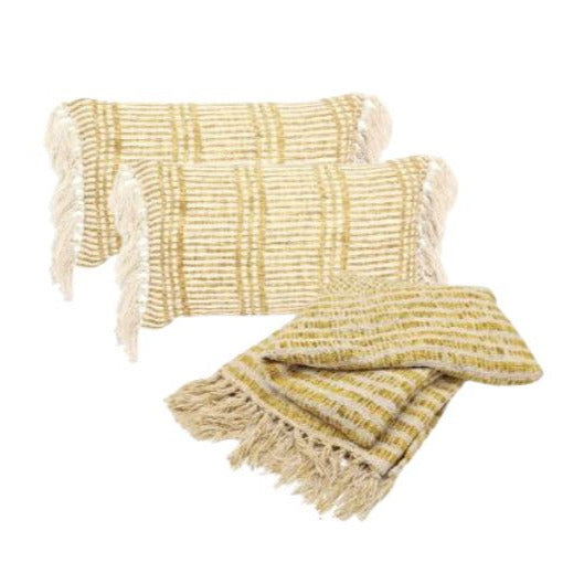 Guama Fringed Cushions and Plaid (Set of 3)