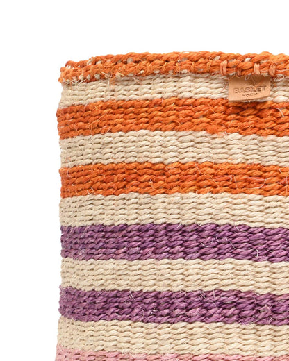 SAFIRI : Panier de rangement tissé à rayures orange, rose et violet