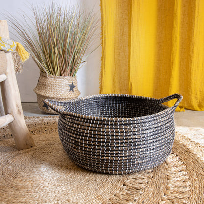 PANIER EN HERBE MARINE MARRON AVEC ANSES D50XHT27CM CON DAO