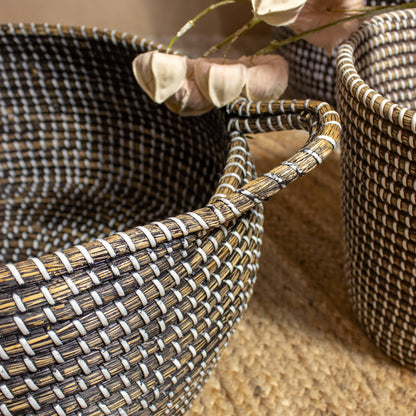 PANIER EN HERBE MARINE MARRON AVEC ANSES D50XHT27CM CON DAO