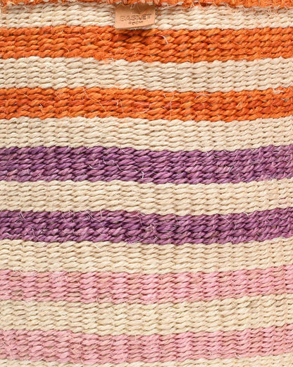 SAFIRI : Panier de rangement tissé à rayures orange, rose et violet