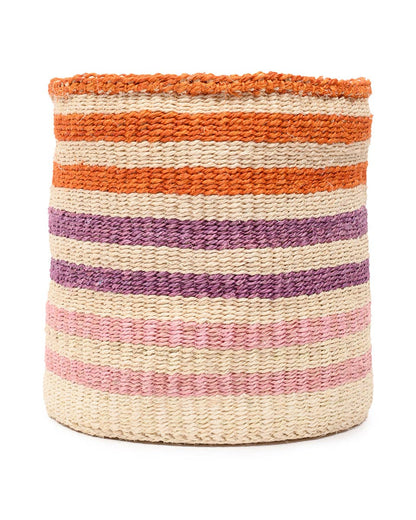 SAFIRI : Panier de rangement tissé à rayures orange, rose et violet