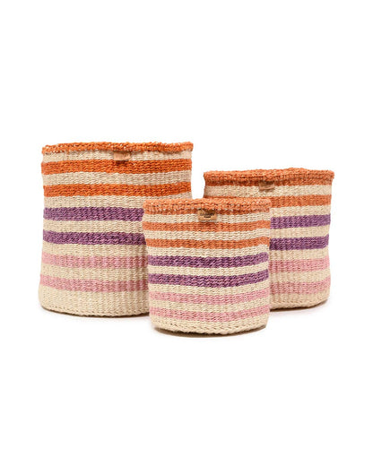 SAFIRI : Panier de rangement tissé à rayures orange, rose et violet