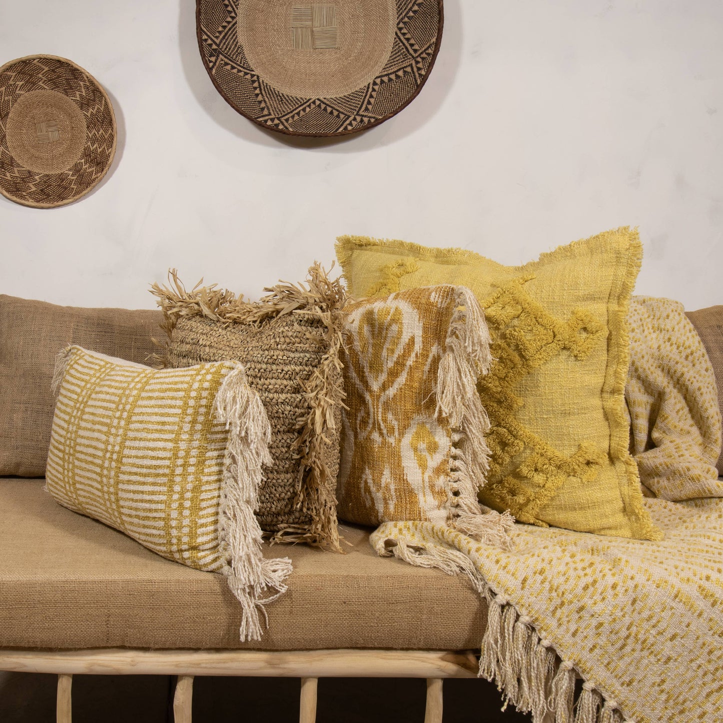 Guama Fringed Cushions and Plaid (Set of 3)