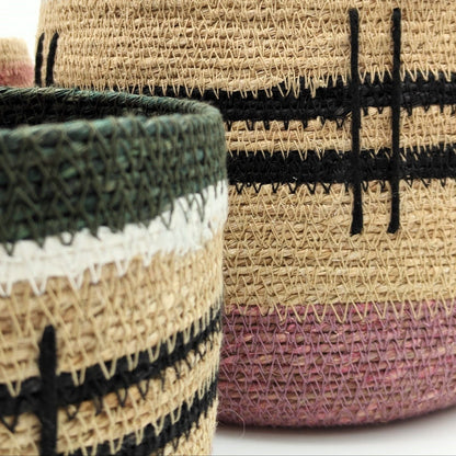 Cross Seagrass Basket - Soft Pink (Medium)