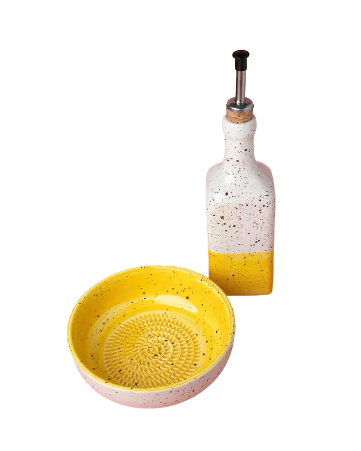 cadeau set keramisch raspbord oliefles