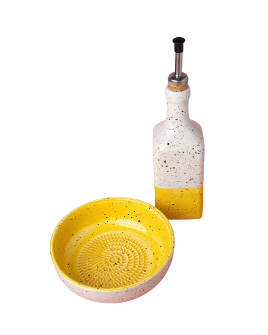 cadeau set keramisch raspbord oliefles