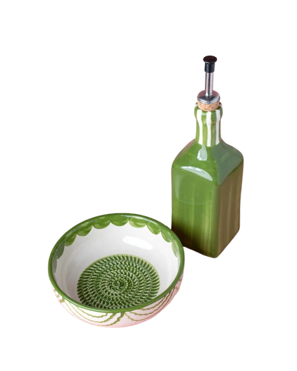 cadeau set keramisch raspbord oliefles