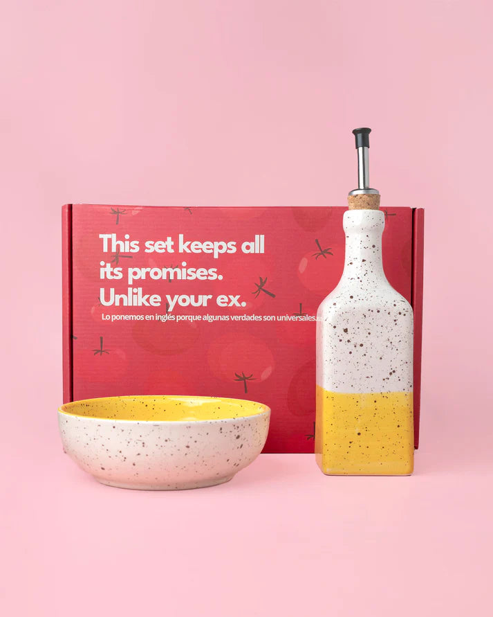 cadeau set keramisch raspbord oliefles