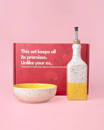 cadeau set keramisch raspbord oliefles