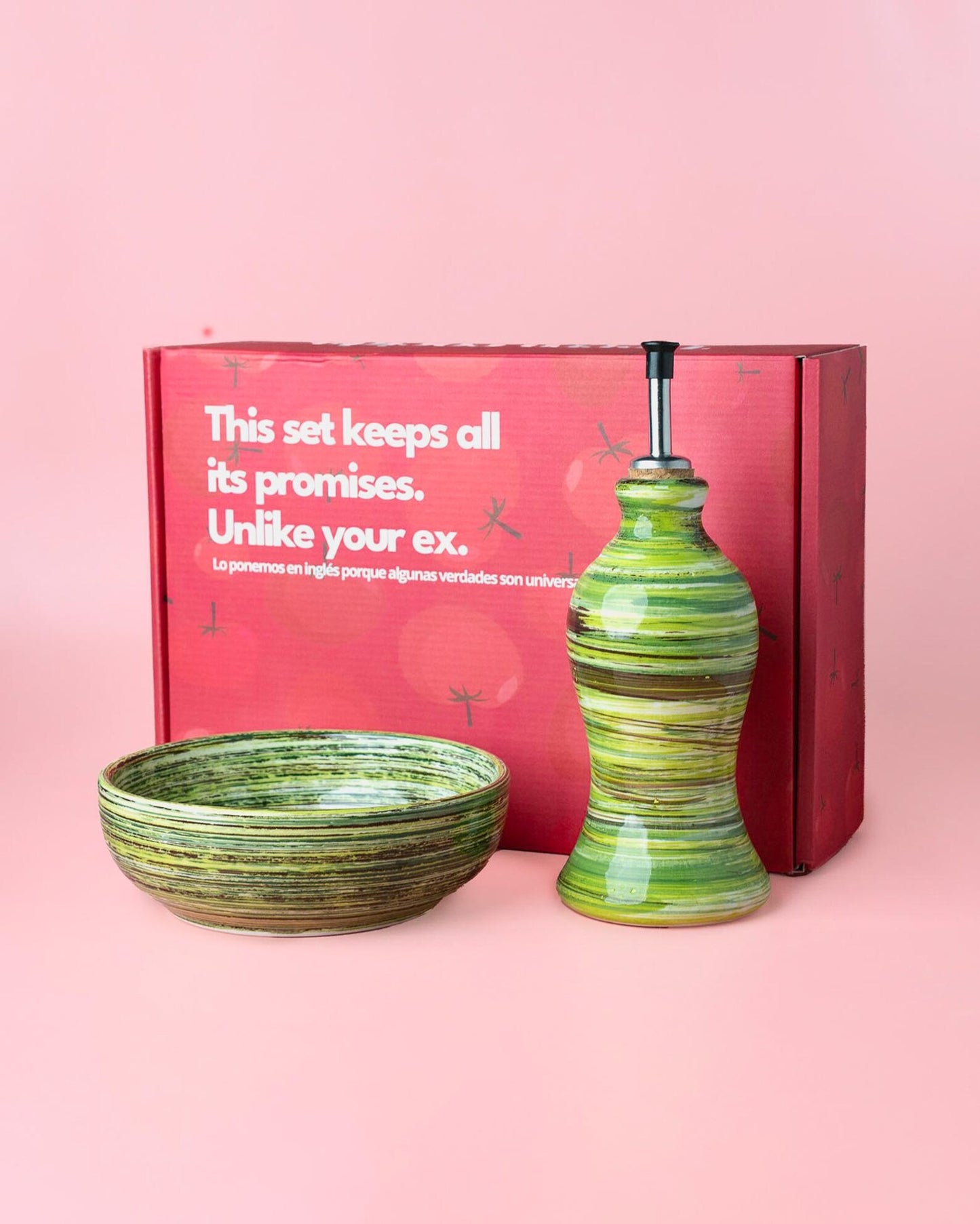 cadeau set keramisch raspbord oliefles