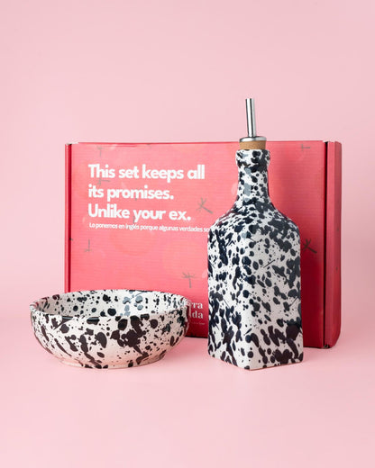 cadeau set keramisch raspbord oliefles