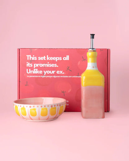 cadeau set keramisch raspbord oliefles