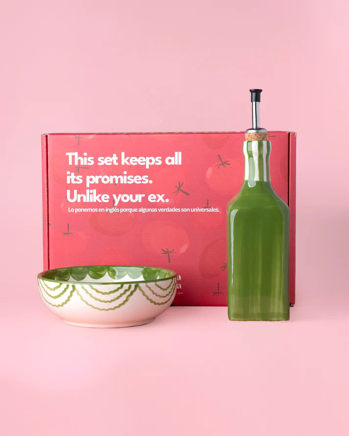 cadeau set keramisch raspbord oliefles