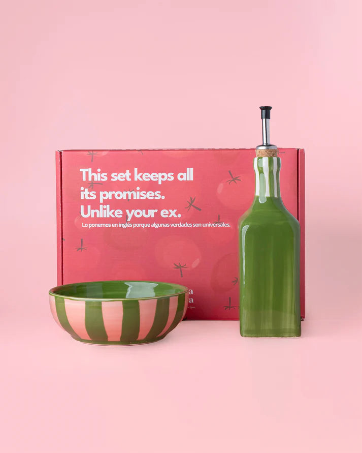 cadeau set keramisch raspbord oliefles