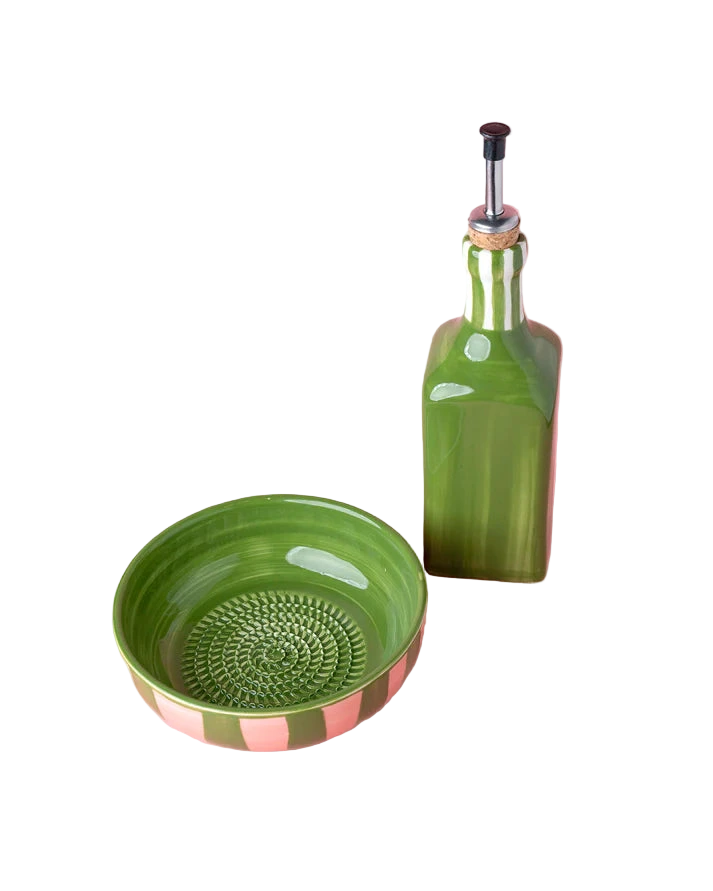 cadeau set keramisch raspbord oliefles