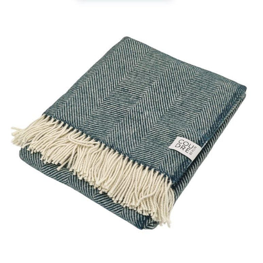 Teal Herringbone wollen plaid